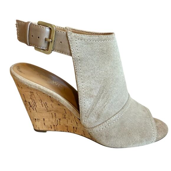 Nine West Open Toe Sling Back Wedge Ankle Booties Tan 6.5 - Picture 1 of 6